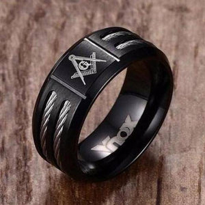 Riaz Impex Masonic Rings Master Mason Black Ring – Silver Cable Detail