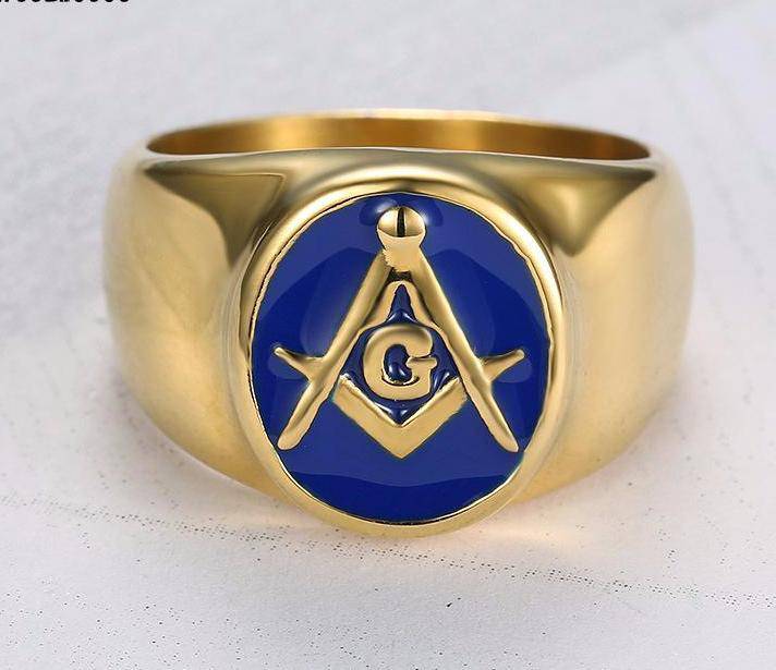 Riaz Impex Masonic Rings Master Mason Stainless Steel Ring – Gold & Blue