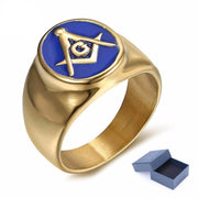 Master Mason Stainless Steel Ring – Gold & Blue