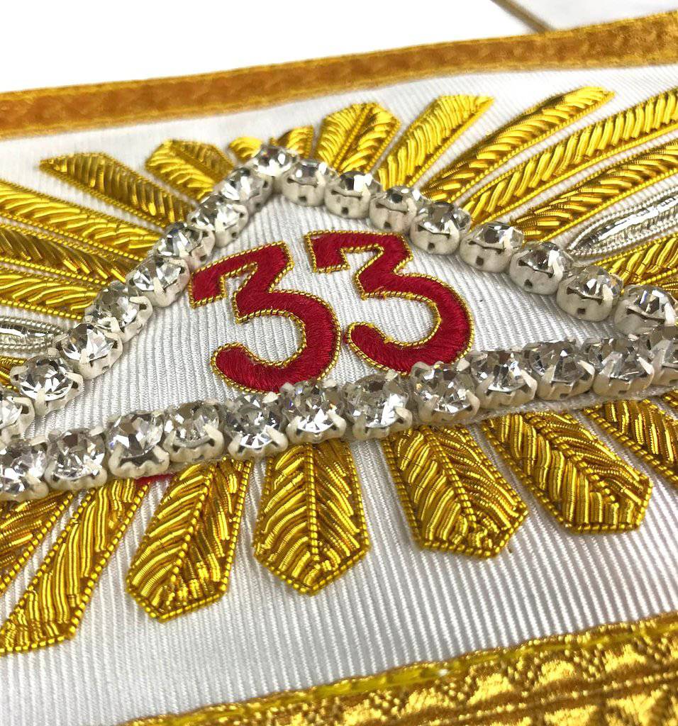 Riaz Impex Masonic Sashes 33rd Degree Scottish Rite Sash – Gold Fringe & White Ribbon