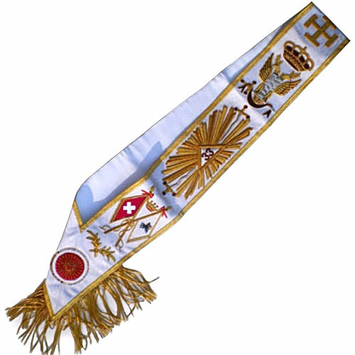 Riaz Impex Masonic Sashes 33rd Degree Scottish Rite Sash – White Moire with Golden Border