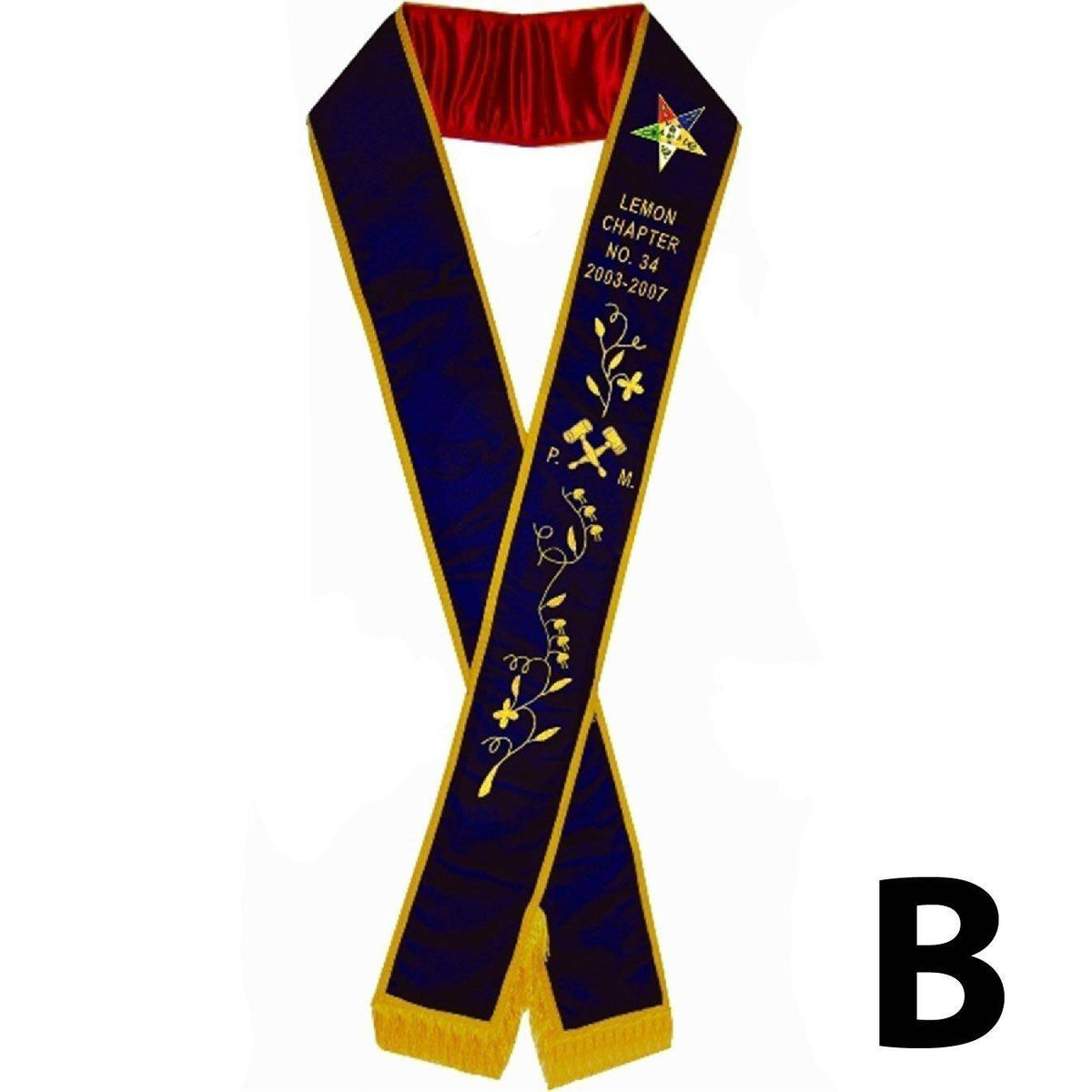 Riaz Impex Masonic Sashes Vine-work with fringe on bottom only / Left Shoulder to Right Hip / 82 Past Matron OES Sash – Purple Velvet