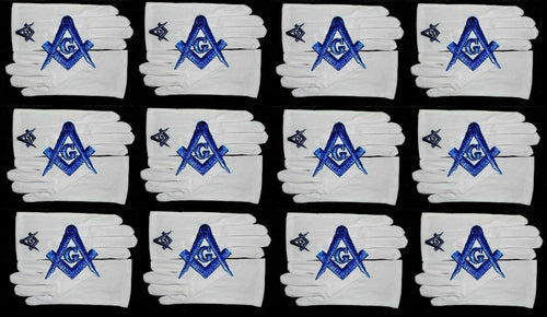 RIAZ IMPEX Wrestling Belts Blue Lodge Masonic White Gloves Blue Embroidered G Logo Square & Compass 12 Lot