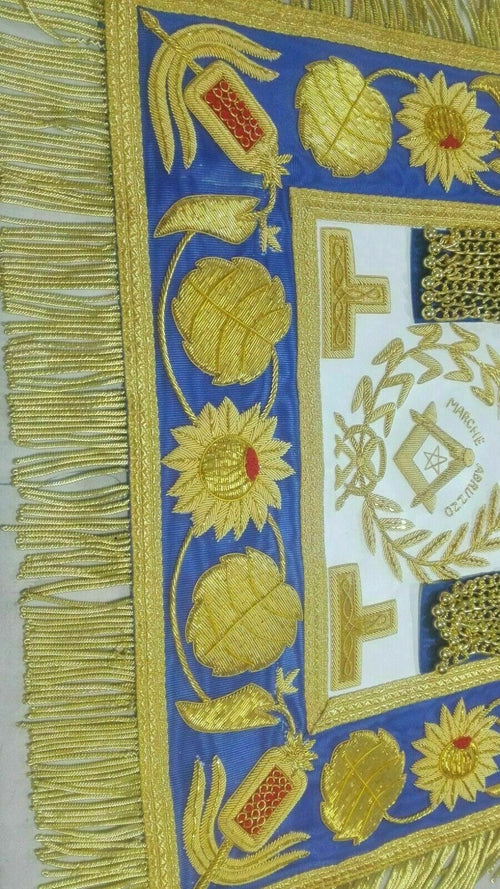 RIAZ IMPEX Wrestling Belts HAND EMBROIDED MASONIC REGALIA GRAND MASTER APRON BLUE AND GOLD