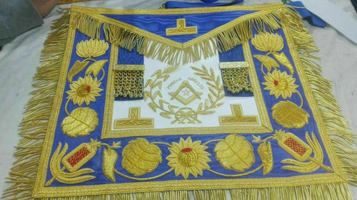 RIAZ IMPEX Wrestling Belts HAND EMBROIDED MASONIC REGALIA GRAND MASTER APRON BLUE AND GOLD