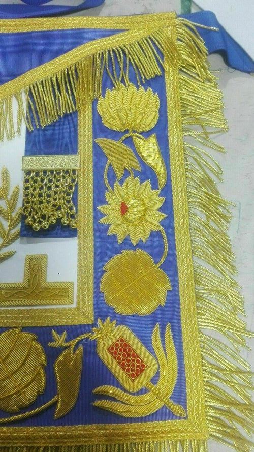 RIAZ IMPEX Wrestling Belts HAND EMBROIDED MASONIC REGALIA GRAND MASTER APRON BLUE AND GOLD