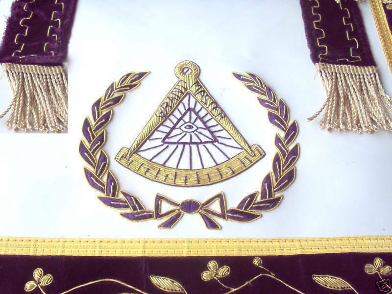 RIAZ IMPEX Wrestling Belts HAND EMBROIDED MASONIC REGALIA GRAND MASTER APRON GOLD BULLION PURPEL VELVET