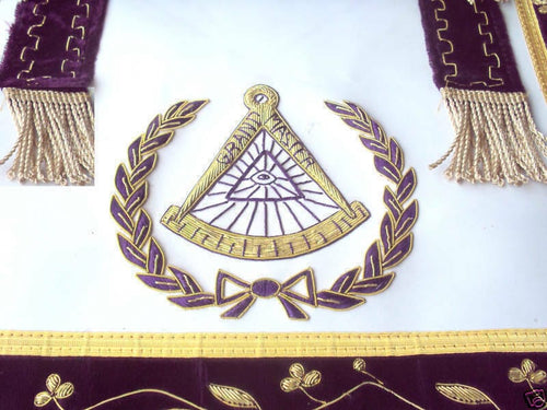 RIAZ IMPEX Wrestling Belts HAND EMBROIDED MASONIC REGALIA GRAND MASTER APRON GOLD BULLION PURPEL VELVET