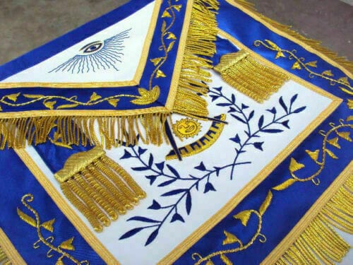 RIAZ IMPEX Wrestling Belts HAND EMBROIDER MASONIC PAST MASTER APRON BLUE SILK BORDER GOLD EMBROIDERY