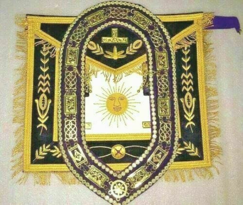RIAZ IMPEX Wrestling Belts HAND EMBROIDERED MASONIC GRAND MASTER APRON with CHAIN COLLAR PURPLE VELVET