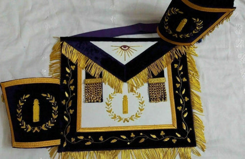 RIAZ IMPEX Wrestling Belts HAND EMBROIDERY MASONIC GRAND LODGE JUNIOR WARDEN APRON CUFFS and CHAIN COLLAR