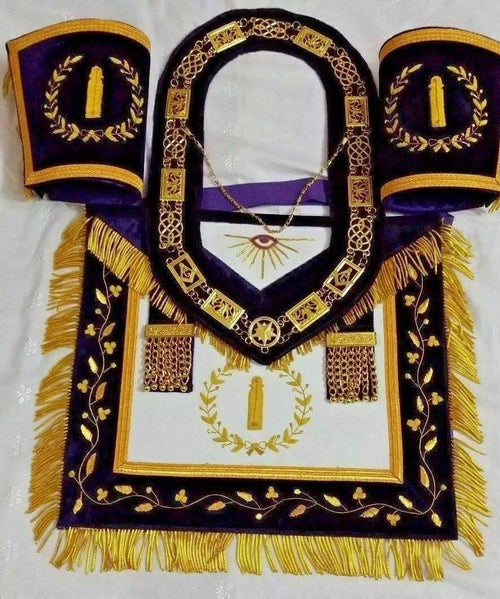 RIAZ IMPEX Wrestling Belts HAND EMBROIDERY MASONIC GRAND LODGE JUNIOR WARDEN APRON CUFFS and CHAIN COLLAR