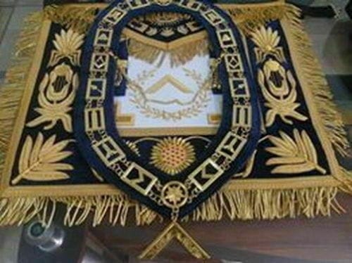 RIAZ IMPEX Wrestling Belts MASONIC GRAND LODGE WORSHIPFUL MASTER APRON BLUE WITH CHAIN COLLAR AND JEWEL