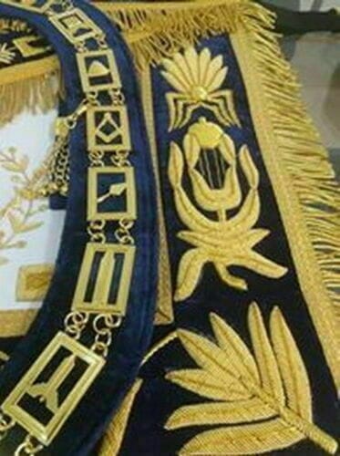 RIAZ IMPEX Wrestling Belts MASONIC GRAND LODGE WORSHIPFUL MASTER APRON BLUE WITH CHAIN COLLAR AND JEWEL
