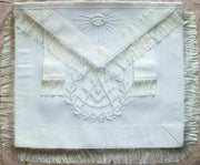 Masonic Past Master All White Apron with Wreath Fringe Embroidered