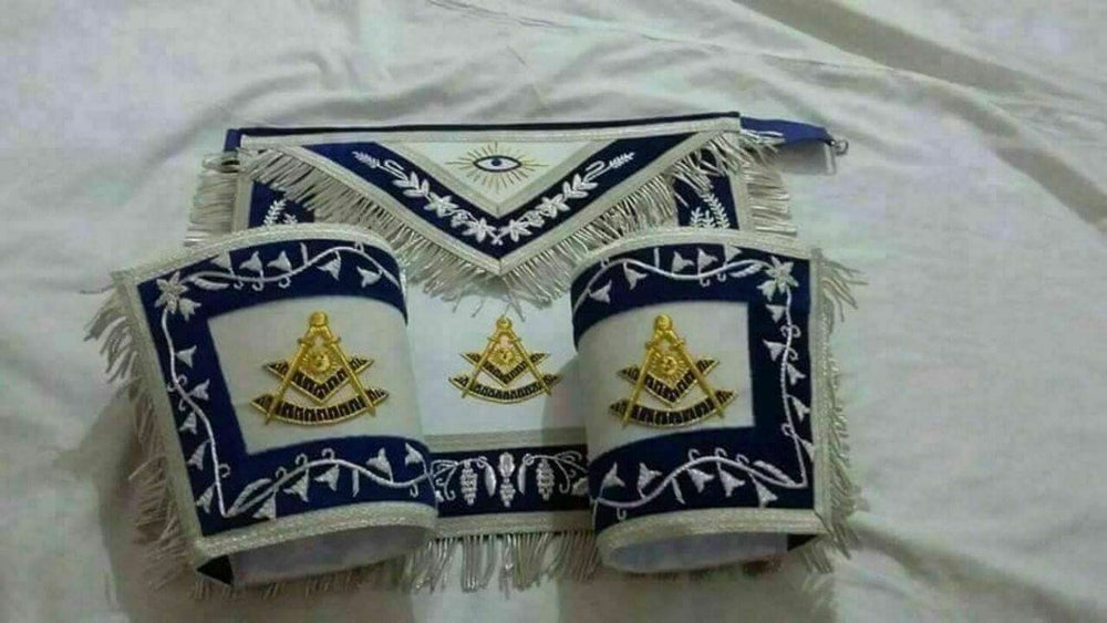 RIAZ IMPEX Wrestling Belts MASONIC PAST MASTER HAND EMBROIDER APRON,CUFF'S AND COLLAR MATCH BLUE VELVET