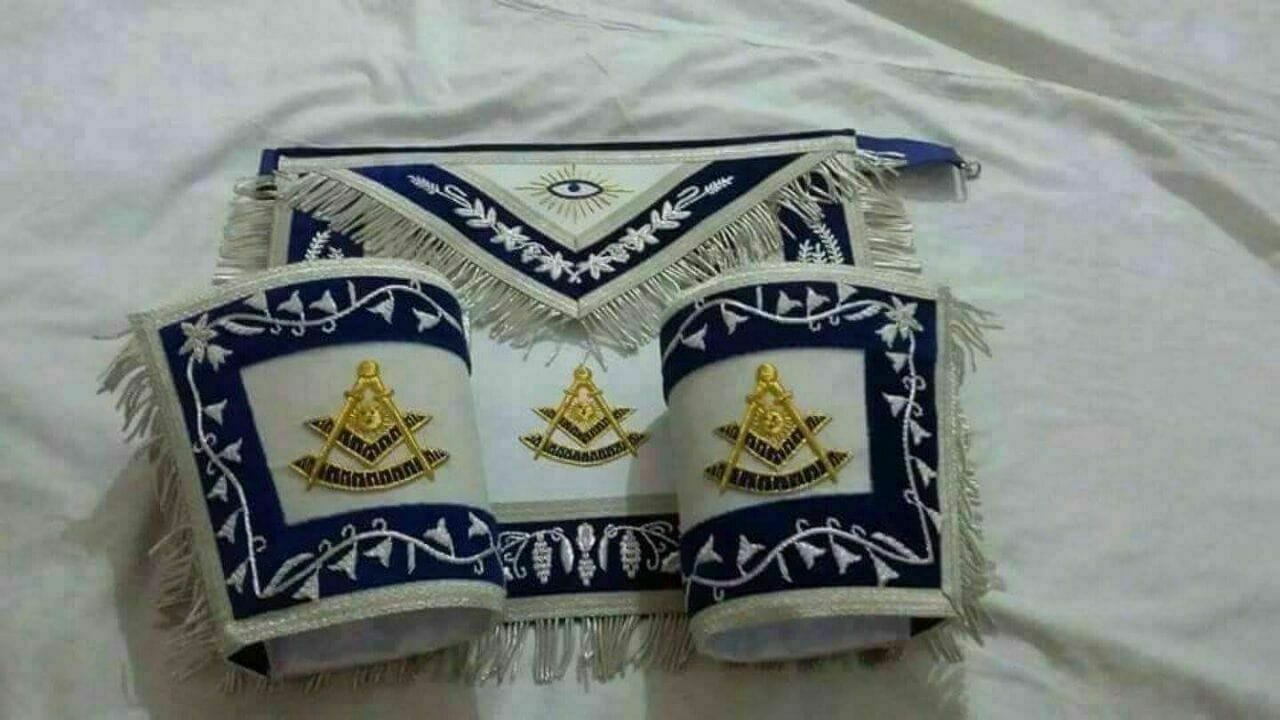 RIAZ IMPEX Wrestling Belts MASONIC PAST MASTER HAND EMBROIDER APRON,CUFF'S AND COLLAR MATCH BLUE VELVET