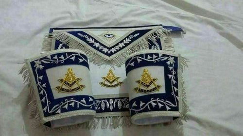 RIAZ IMPEX Wrestling Belts MASONIC PAST MASTER HAND EMBROIDER APRON,CUFF'S AND COLLAR MATCH BLUE VELVET