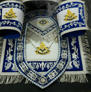 RIAZ IMPEX Wrestling Belts MASONIC PAST MASTER HAND EMBROIDER APRON,CUFF'S AND COLLAR MATCH BLUE VELVET