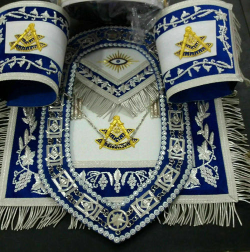 RIAZ IMPEX Wrestling Belts MASONIC PAST MASTER HAND EMBROIDER APRON,CUFF'S AND COLLAR MATCH BLUE VELVET