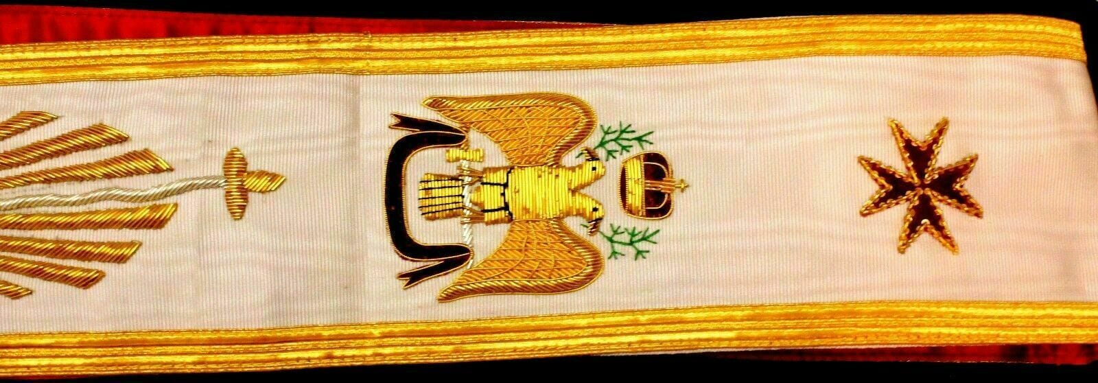 RIAZ IMPEX Wrestling Belts Masonic Regalia 33rd Degree WHITE Sash Scottish Rite with RED Silk Backing