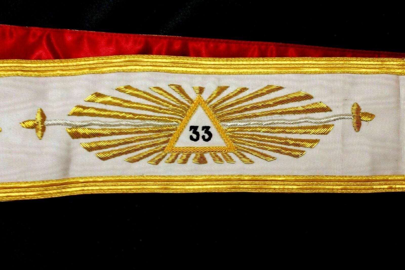 RIAZ IMPEX Wrestling Belts Masonic Regalia 33rd Degree WHITE Sash Scottish Rite with RED Silk Backing