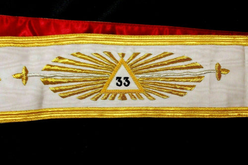 RIAZ IMPEX Wrestling Belts Masonic Regalia 33rd Degree WHITE Sash Scottish Rite with RED Silk Backing
