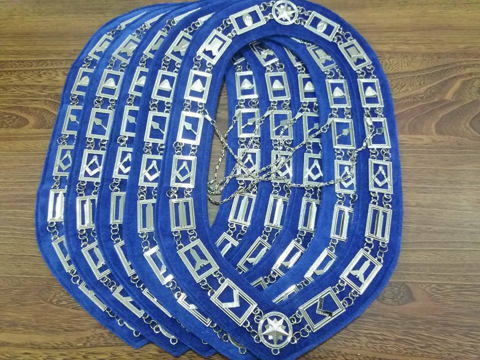 RIAZ IMPEX Wrestling Belts MASONIC REGALIA BLUE LODGE OFFICER SILVER METAL CHAIN COLLARS 5 PCS BEST QUALITY