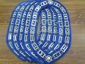RIAZ IMPEX Wrestling Belts MASONIC REGALIA BLUE LODGE OFFICER SILVER METAL CHAIN COLLARS 5 PCS BEST QUALITY