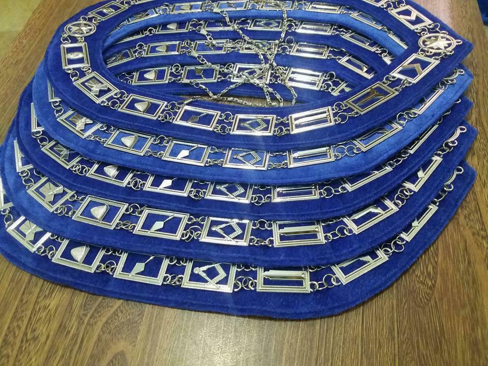 RIAZ IMPEX Wrestling Belts MASONIC REGALIA BLUE LODGE OFFICER SILVER METAL CHAIN COLLARS 5 PCS BEST QUALITY