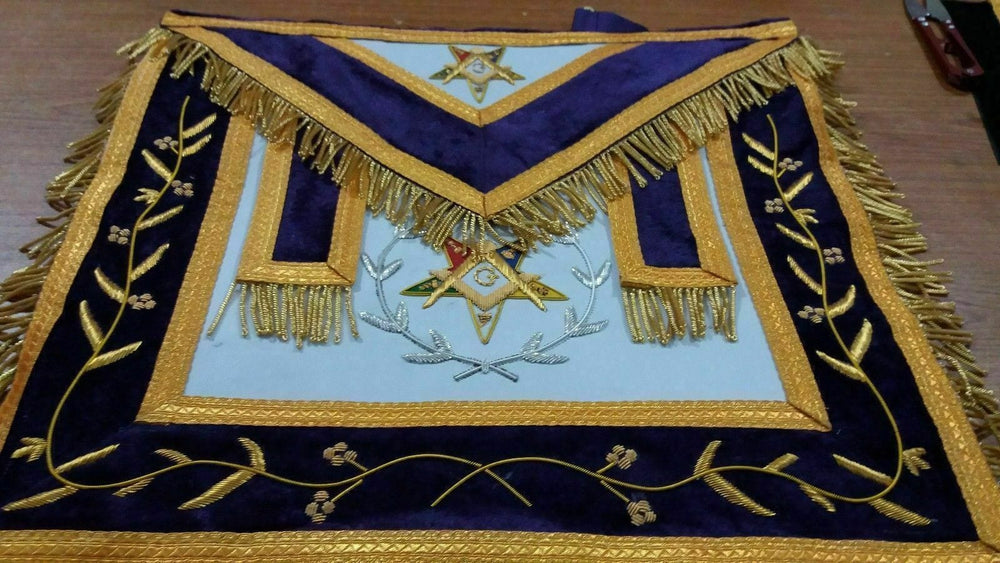 RIAZ IMPEX Wrestling Belts MASONIC REGALIA GRAND PATRON APRON SET COLLAR & CUFF'S MATCHING PURPLE velvet