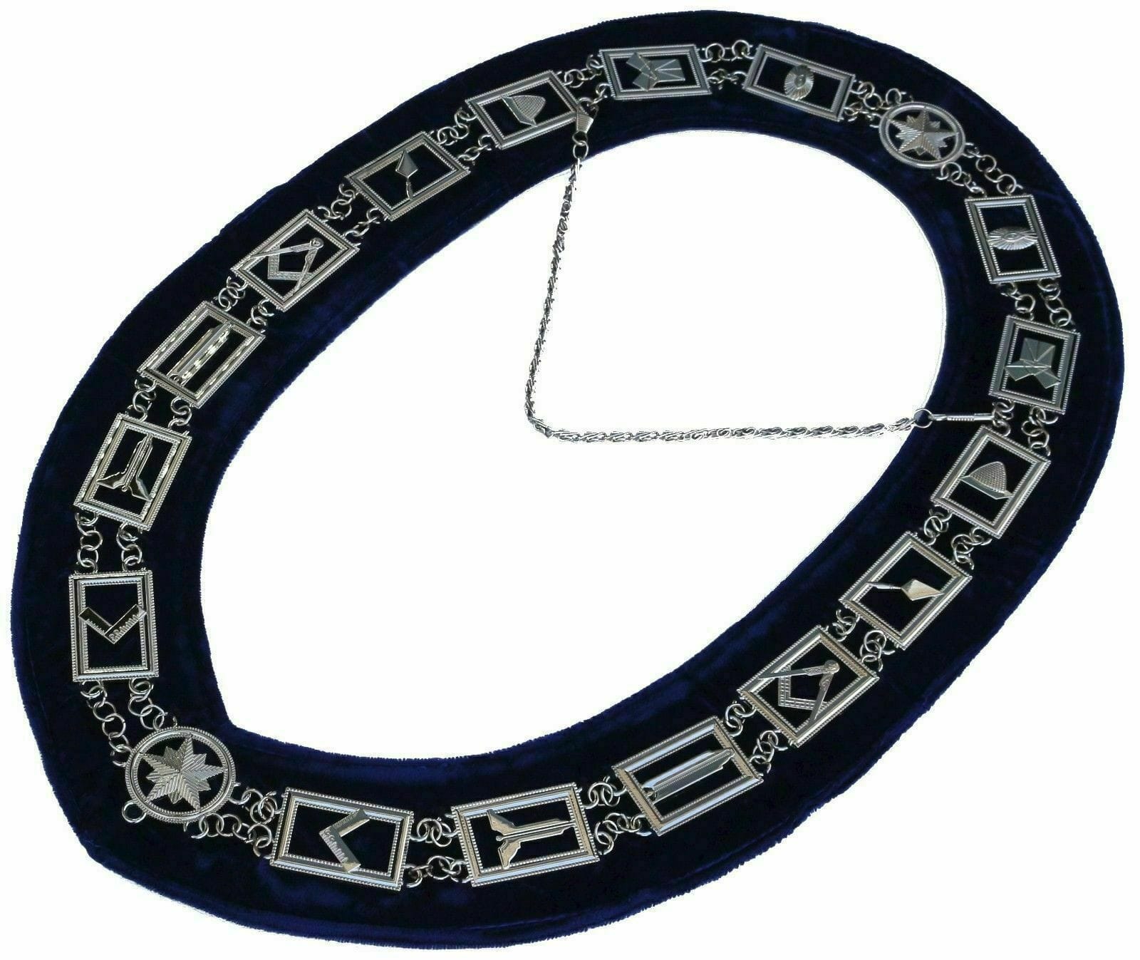 RIAZ IMPEX Wrestling Belts MASONIC REGALIA MASTER MASON BLUE LODGE SILVER METAL 12 CHAIN COLLAR NEW