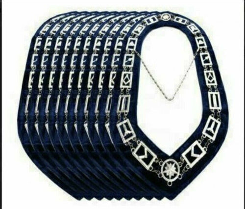 RIAZ IMPEX Wrestling Belts MASONIC REGALIA MASTER MASON BLUE LODGE SILVER METAL 12 CHAIN COLLAR NEW