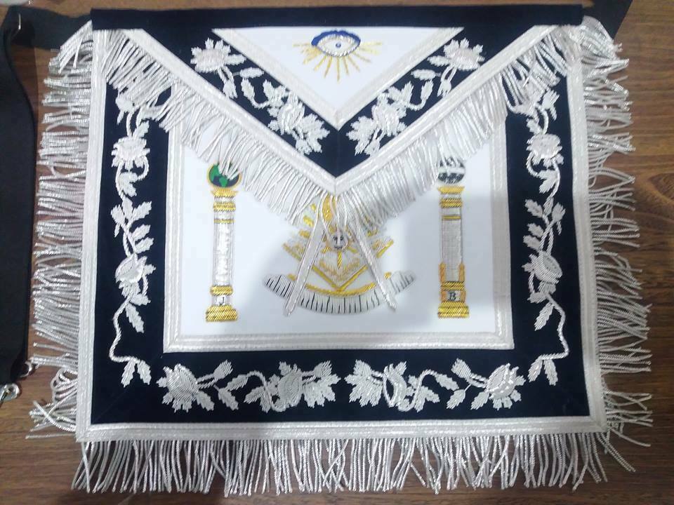 RIAZ IMPEX Wrestling Belts MASONIC REGALIA PAST MASTER APRON NAVY BLUE VELVET HAND MADE BEST QUALITY
