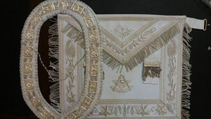 RIAZ IMPEX Wrestling Belts MASONIC REGALIA PAST MASTER WHITE APRON AND CHAIN COLLAR BEST QUALITY