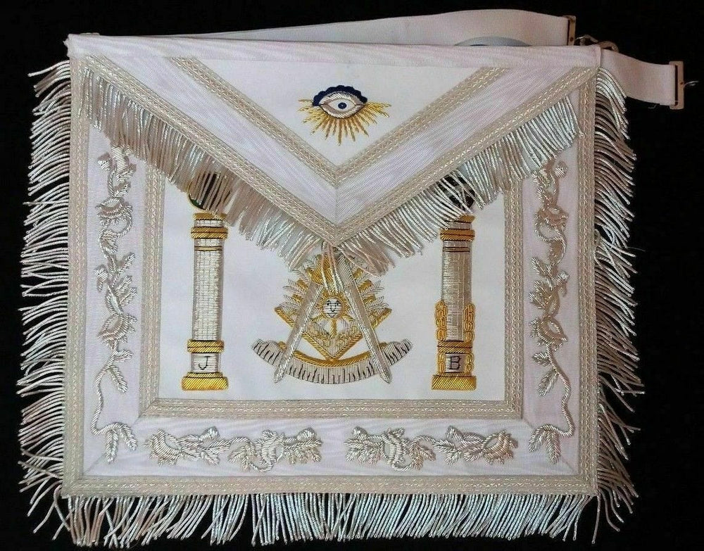 RIAZ IMPEX Wrestling Belts MASONIC REGALIA PAST MASTER WHITE APRON AND CHAIN COLLAR BEST QUALITY