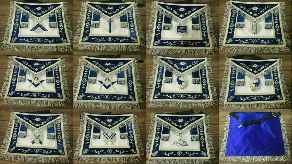 RIAZ IMPEX Wrestling Belts MASONIIC REGALIA Blue lodge Officers Aprons, Masonic Blue Lodge Aprons 11 Aprons