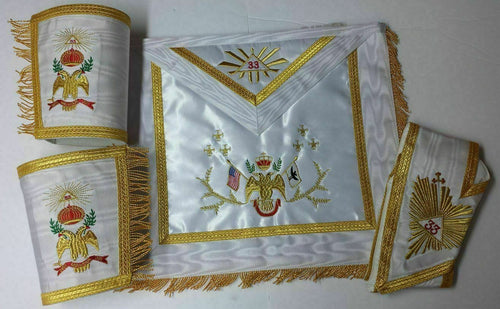 RIAZ IMPEX Wrestling Belts New Masonic Rose Croix 33rd Degree Apron, Gauntlets and Collar Set Wing Down