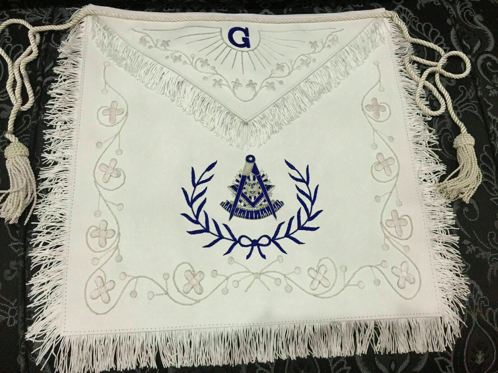 Masonic White Past Master Apron Hand Embroidered PM Apron | Riaz Impex ...