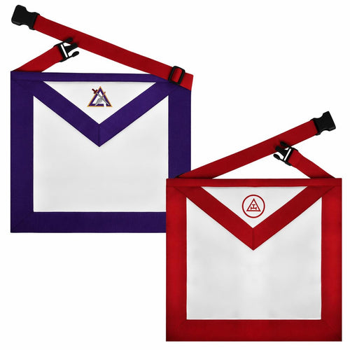 Riaz Impex Masonic Aprons Royal Arch Chapter & Council Apron – Reversible Double-Sided Purple & Red Ribbon